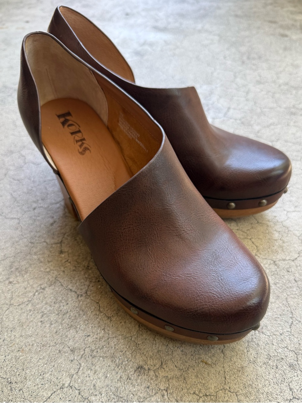 Korks Arielle D'orsay clog booties chunky wood sole studded detailing size 9 - Picture 2 of 11